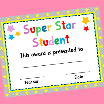 Printable Super Star Student Award, Editable Awesome Student Awards