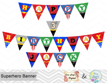 Printable Superhero Banner Superhero Birthday Party Banner Superhero Bunting