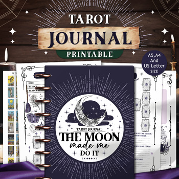 Preview of Printable Tarot Journal, The Moon Made Me Do It, Tarot Tracker PDF File Printing