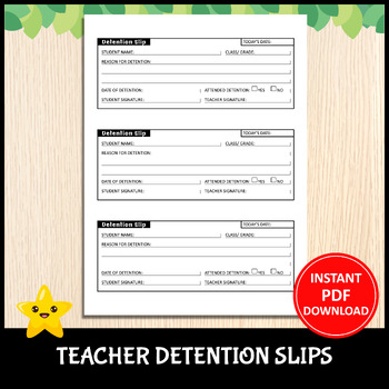 Preview of Printable Teacher Detention Slip Form | Detention Sheet | 3 Copies