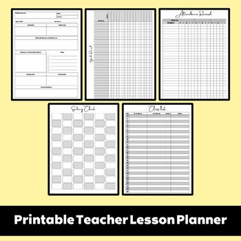 Preview of Printable Teacher Lesson Planner, Teacher Log, Attendance Sheet, Class List Page