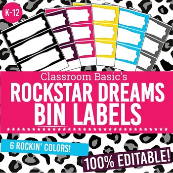 Preview of Rockstar Dreams Printable Bin Labels (Editable!) - 6 Colors!