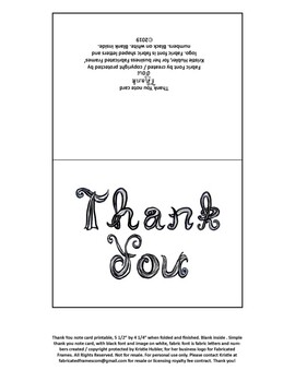 thank you note card printable black fabric font letters blank distance learning