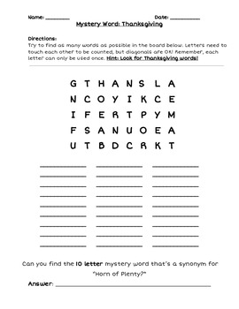 printable thanksgiving boggle word game with bonus mystery word challenge