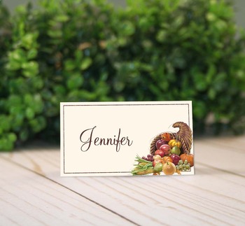 Preview of Printable Thanksgiving Cornucopia Place Cards and Tent Cards