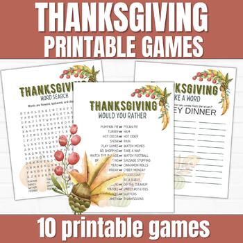 Printable Thanksgiving Games, Thanksgiving Trivia, Nature Hunt and Bucket  List