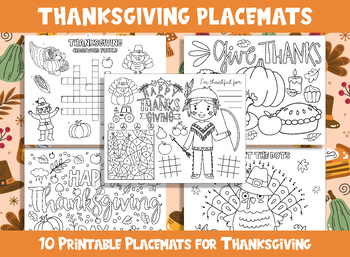 Preview of Printable Thanksgiving Placemats - 10 Fun & Educational Pages for Kids, PDF File