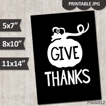 Preview of Printable Thanksgiving Poster, minimalist wall art, Give Thanks Pumpkin