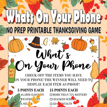 Free Printable What's in your Phone Thanksgiving Game