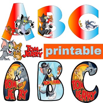 Preview of Printable Tom & Jerry Letters A-Z and Numbers 0-9