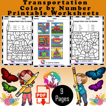 Preview of Printable Transportation Color by Number Worksheets
