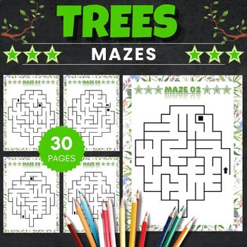 Preview of Printable Tree Mazes Puzzles With Solutions - Fun Arbor day | Earth day Games