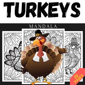 Preview of Printable Turkey Mandala Coloring sheets -Fun November Coloring pages Activities