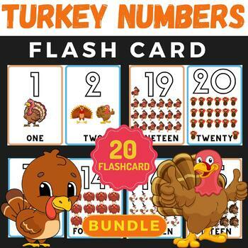 Preview of Printable Turkey numbers 1-20 flashcards Phonics - Fun November Activities