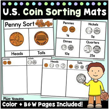 Preview of Printable US Coin Sorting Mats for Coin Identification Practice 