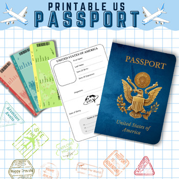 Preview of Printable Us Passport For Kids, Boarding Pass For Kids, Passport Stamps For Kids