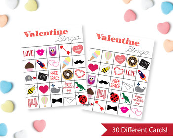 Preview of Printable Valentine's Bingo Cards, Classroom Valentine Party Game, 30 cards