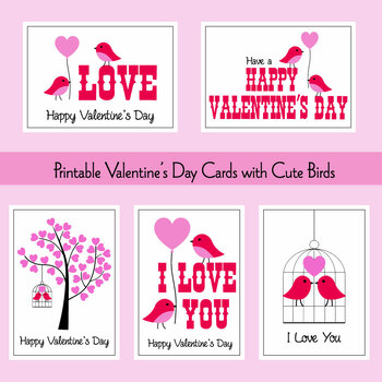 Printable Valentine's Day Cards with Cute Birds | TPT