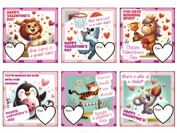 Printable Valentines Cards From Teacher to Student - 24 Sports Animal ...