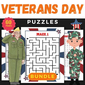 Preview of Printable Veterans Day Puzzles With Solutions Bundle - November Games Activities
