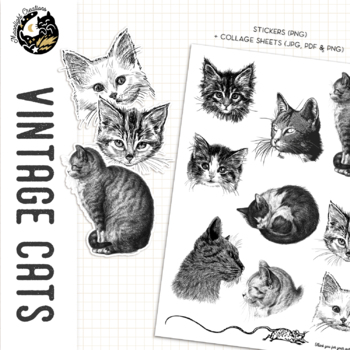 Cute cats printable stickers. PNG.