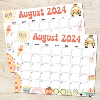 Printable Vintage Style Summer August 2024 Calendar | PDF Cute Retro ...