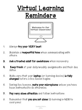 Preview of Virtual Learning Classroom Rules