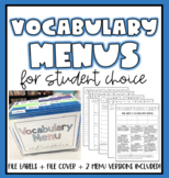 Printable Vocabulary Menu and Activities 