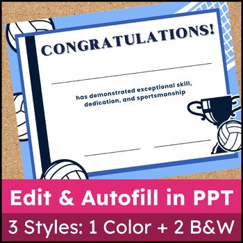 Preview of Printable Volleyball Awards Certificates - Edit Template & Autofill Names in PPT