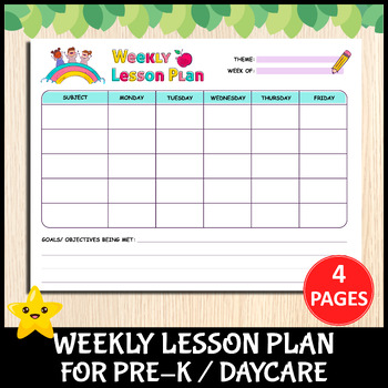 Preview of Printable Weekly lesson Planning Form For Daycare, Preschool, Kindergarten