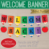 Printable Welcome Banner, Pencil & Apple Classroom Decor, 