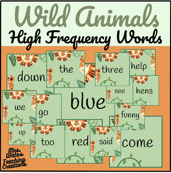 Preview of Printable High Frequency & Word Wall Flash Cards - Wild Animals Decor