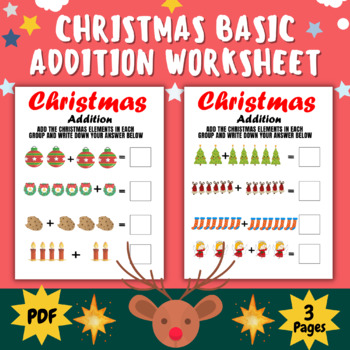 Printable Winter Basic Addition Worksheet for Kindergarten and kids