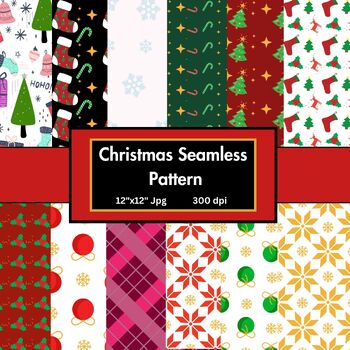 Preview of Printable Winter Digital Paper Snowflake Tree Digital Holiday Seamless Patterns