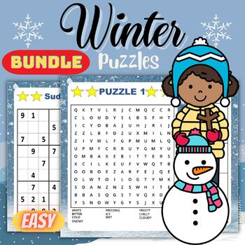 Preview of Printable Winter Easy Puzzles With Solution - Fun Winter Games Activities Bundle