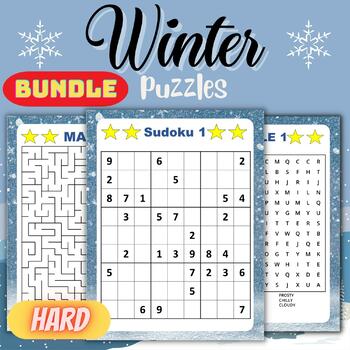 Preview of Printable Winter Hard Puzzles With Solution - Fun Winter Games Activities Bundle