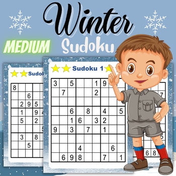 Preview of Printable Winter Medium Sudoku Puzzles With Solutions - Winter Activities Games