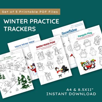 Preview of Printable Winter Music Practice Trackers, Piano Lessons Fun, printable Music les