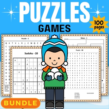 Preview of Printable Winter Puzzles Brain Games with solution - December january Activities