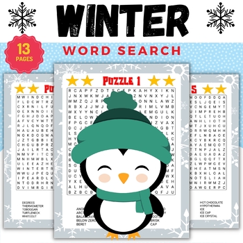 Preview of Printable Winter Word Search Puzzles With Solutions -Fun Winter Games Activities