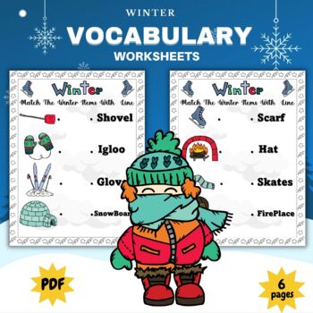 Preview of Printable Winter Word and Picture Matching - Fun Worksheets For Kids