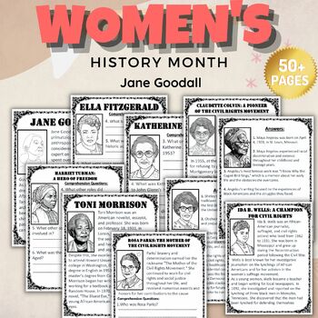 Preview of Printable Women's History Month Reading Comprehension With Answers  - BUNDLE