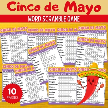 Preview of Printable Cinco de mayo Word Scramble Puzzle Worksheet Activities