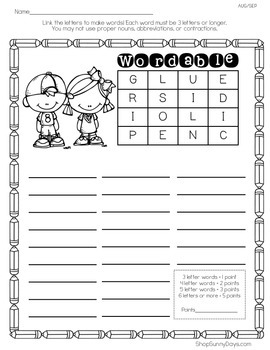 Printable Wordable Puzzles by SunnyDays | Teachers Pay Teachers