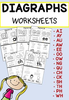 Preview of Printable Worksheets Diagraphs Tracing, Writing for Kindergarten Gr1 Elementary