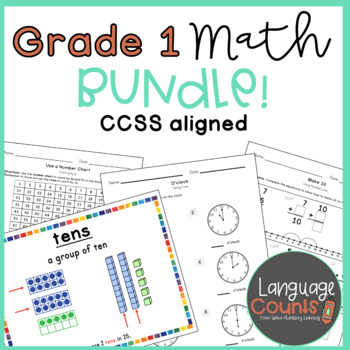 Preview of Printable Worksheets- Grade 1 Math Practice, Vocabulary, and Assessments Bundle