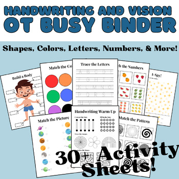 Preview of Printable Writing and Vision Busy Binder for special ed, early ed, OT and more!