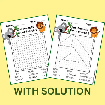 Printable Zoo Animals Word Search Puzzle Game Activity | Vocabulary ...