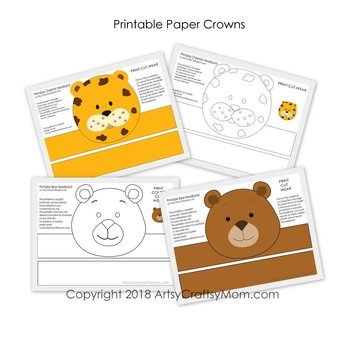 zoo animals printable paper crowns color black white version