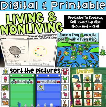 Preview of Printable and Digital: Living and Nonliving -Pre-K - Kinder - Seesaw